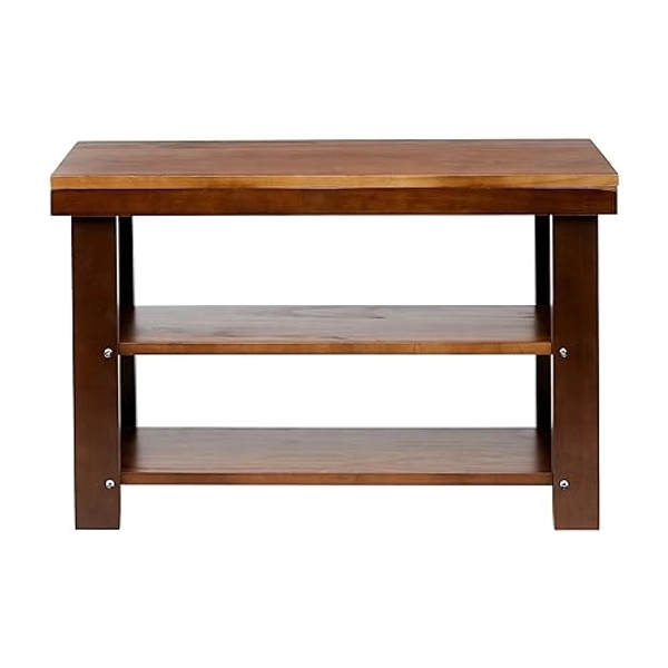 Amazon Basics Solid Pine Wood Entryway Shoe Rack Bench, Espresso, 10.4" D x 27.56" W x 17.72" H - Espresso - 10.4" D x 27.56" W x 17.72" H