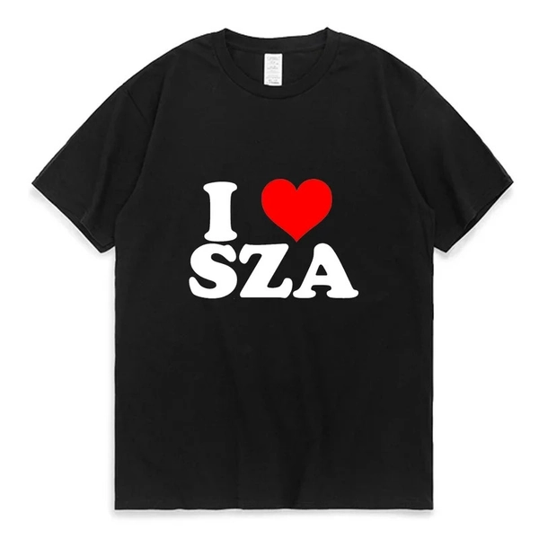 I Love SZA Vintage Cotton T-Shirt – Women's Hip Hop Tee, Black Short Sleeve Graphic Tee with Red Heart Print, Casual Streetwear for All Seasons, Fan Merchandise | Vintage Tshirt | Cotton Shirt