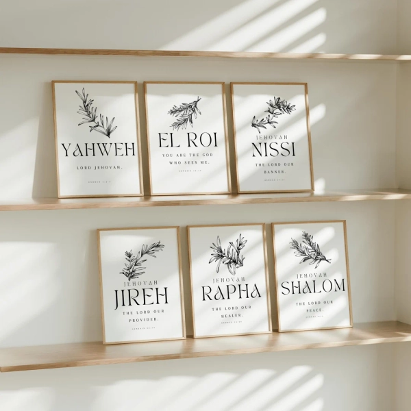Hebrew Names of God Set of 6 Printable, El Roi Yahweh Jireh Rapha Nissi Shalom, Christian Wall Art,minimalist Wall Art, Bible Verse Wall Art - Etsy
