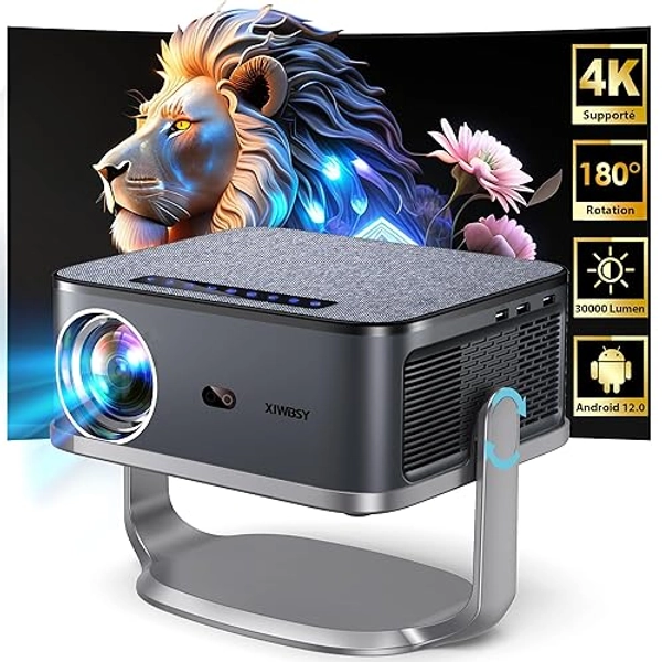 2025 Nouveau Videoprojecteur [180° Rotation & Android 12] Vidéo Projecteur 4K Supportée, 30000 Lumen Full HD 1080P Rétroprojecteur WiFi 6, Bluetooth 5.2, 2G RAM + 32G ROM, Home Cinéma 300" - T08-FR