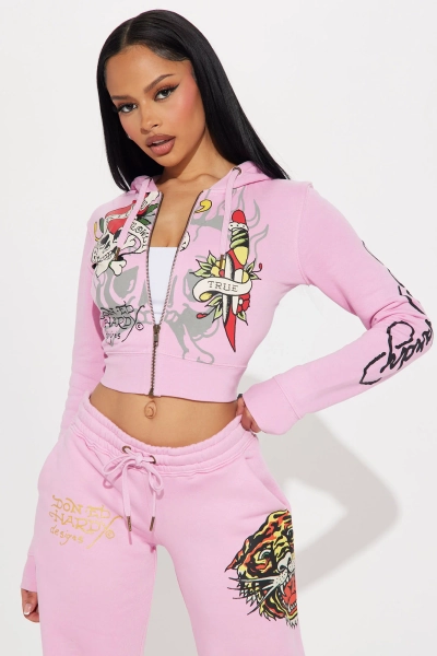 Ed Hardy Tiger Roar Zip Up Hoodie - Pink | Fashion Nova