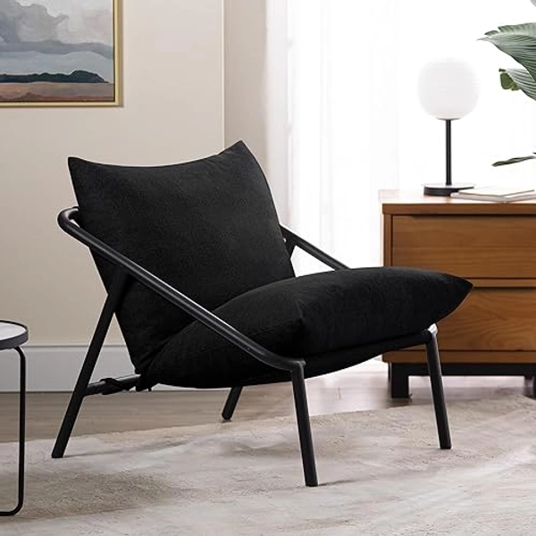 Zinus Ada Accent Sling Chair 79x68x79 - Metal Framed Armchair with Shredded Foam Cushioning - Black - Black