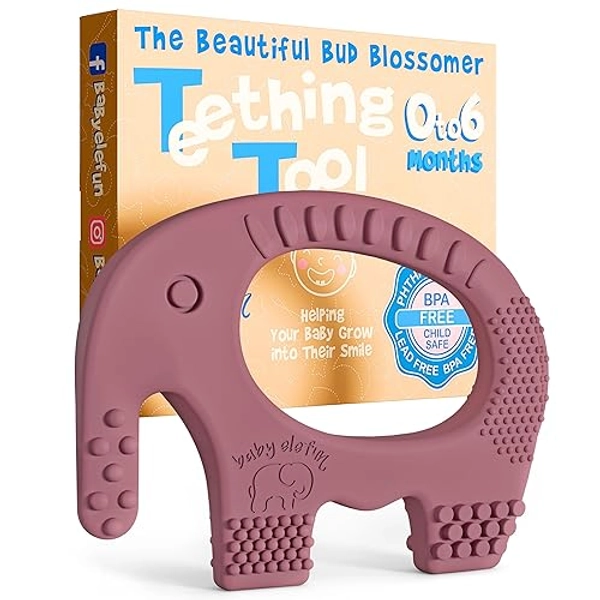 Teething Toy for Babies Age 0 to 6 Months - Baby Elefun 5x Pain Relief Smart Teether - Zero Developmental Delay Silicone Baby Teething Toy Ring - Cute Infant Shower Gift Chew Toys for Babies - 0-6 Мonths - 0-6 Plum