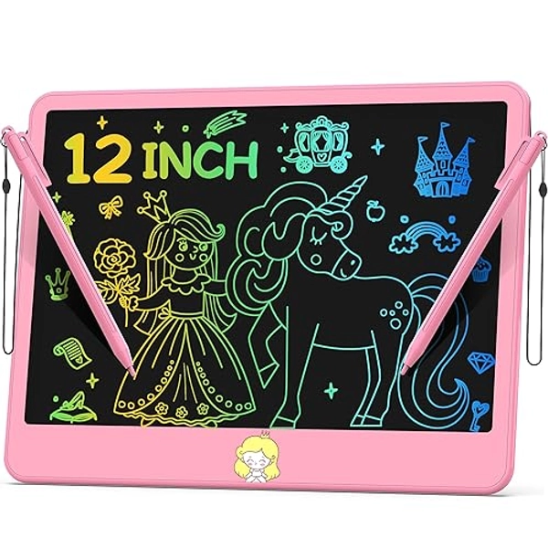LCD Writing Tablet for Kids 12 Inch, Kids Learning Toys Drawing Pad for Boys Girls, Erasable Doodle Board for Toddlers 3 4 5 6 7 8 Year Old Travel Essentials, Valentines Day Gifts for Kids - Pink - Pink - 11"W x 8.2"H