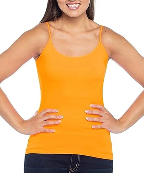Malibu Sugar Full Seamless Stretch Camisole Tank Tops for Women - Spaghetti Strap Undershirt Cami One Size Fits Women XS-MD - Autumn Orange
