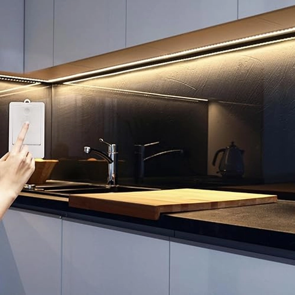 BSGlobal 2 Pack 9.8ft Battery Powered LED Strip Lights, High Brightness LED Strip Lights 90 LED, Under Cabinet Lighting for Kitchen Closet Shelves (Warm White)