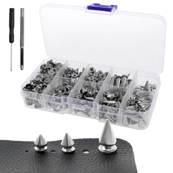 359Pcs Punk Spikes and Studs Kit Cone Spike and Stud Rivet 8 Size for Clothing
