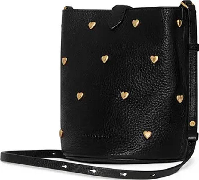 Small Heart Studded Leather Bucket Bag
