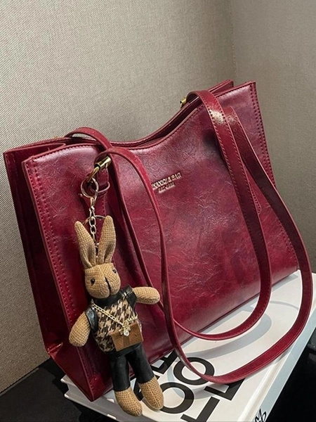 Women's Summer Minimalist Zipper Tote Bag, Work Bag, Fashionable Solid Color Large Capacity Everyday Bags with Rabbit Charm, Female Trendy Commuter Bag for Work & Daily Used, Fall Outfits, Fall Freshness Fall, Birthday Gifts, Shopper Handbag - TikTok Shop
