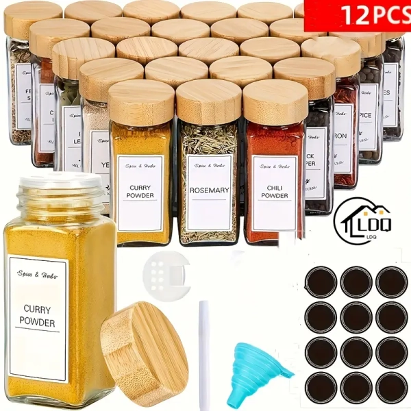 12pcs ldq pots à épices en verre, conteneurs à épices en verre, pochons à   en verre, organisateur à épices en verre, ensemble de pots à épices de cuisine, avec   ldq, pour   de cuisine et les passionnés de cuisine – commerce, industrie et science – Temu