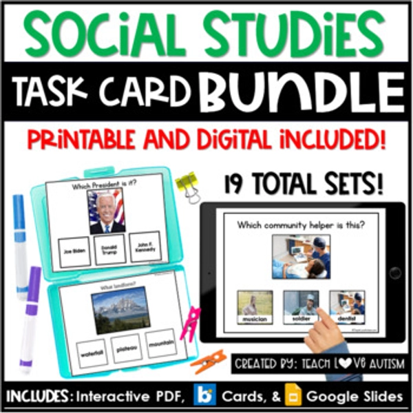 Social Studies Printable Task Cards | Boom Cards | Google Slides 