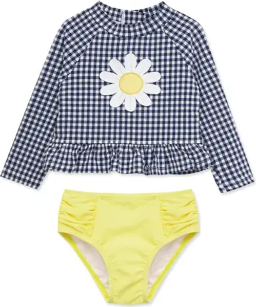 Little Me Gingham Long Sleeve Two-Piece Rashguard Swimsuit | Nordstromrack
