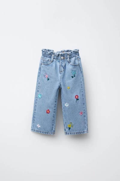 EMBROIDERED FLOWER PAPERBAG JEANS
