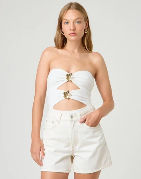 Strapless Flower Bodysuit in Milk | Glassons