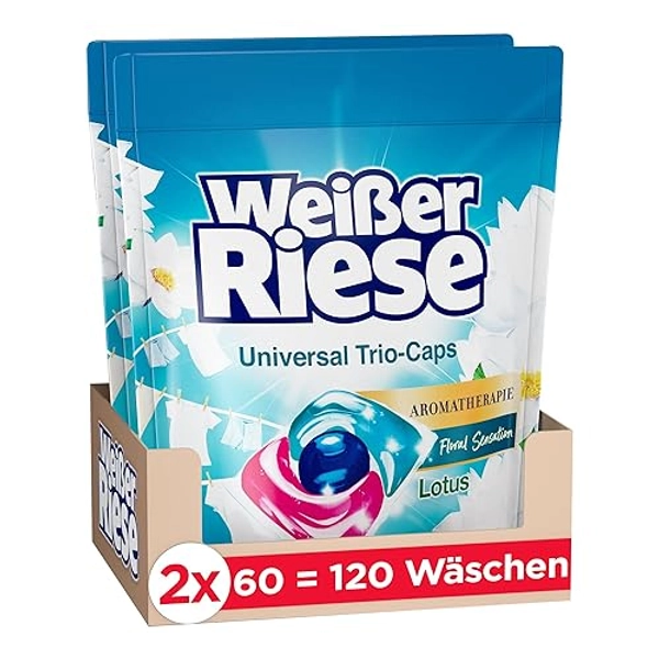 Weißer Riese Universal Trio-Caps Aromatherapie Floral Sensation (120 Wäschen), Waschmittel mit Lotus, Vollwaschmittel mit intensivem Dufterlebnis - 120 stück (1er Pack)