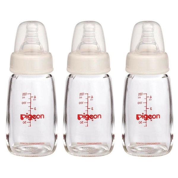 3x Pigeon Slim Neck Peristaltic 120mL Glass Feeding Bottle for Newborn Baby 0m+