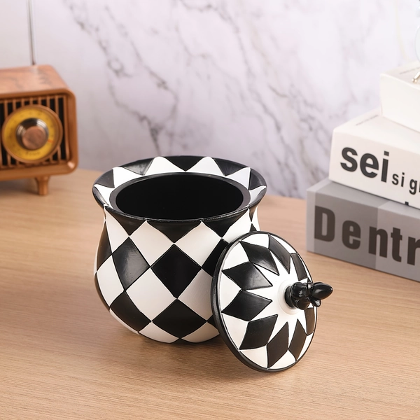 1pc Large Capacity Black and White Plaid Jewelry Box with Lid - Creative European and American Desktop Decoration Jewelry Boxes
