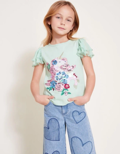 Sequin Unicorn Frilly T-Shirt Green