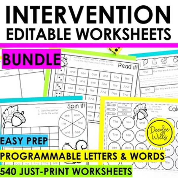 Letter Activities and Sight Words Activities Editable, Programmable, Worksheets