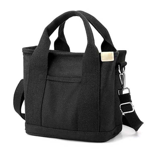 ABOUME Canvas Tote Bag for Women Small Tote Bag with Zipper Crossbody Bag Shoulder Handbag Work Travel Tote with Compartments - Large - Black