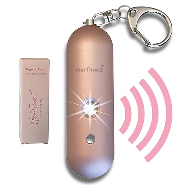 HerTime2 Personal Safety Alarm – Travel Safe Waterproof – Gift for Women College Girls – Self Defense Keychain – Extra Loud Siren – Strobe Light – Cute Key Chains Protection (Rose Gold) - Rose Gold