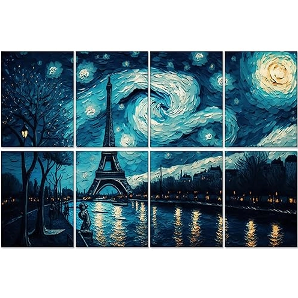 BUBOS 8 Pack Art Acoustic Panels Self-adhesive Soundproof Wall Panels,48X32Inches Sound Absorbing Panels,Decorative Acoustical Wall Panels, Acoustic Treatment for Recording Studio (Paris Tower) - Art Panel - Paris Tower
