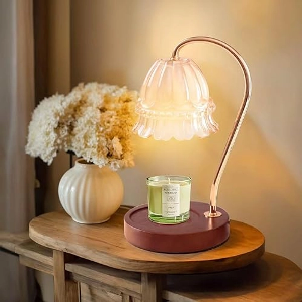 GEEZO Fragrance Candle Warmer Lamp，Electric Candle Warmer with Timer & Dimmer，Mom Christmas Birthday Gifts for Women, House Warming Gifts New Home Bedroom Decor - Brown