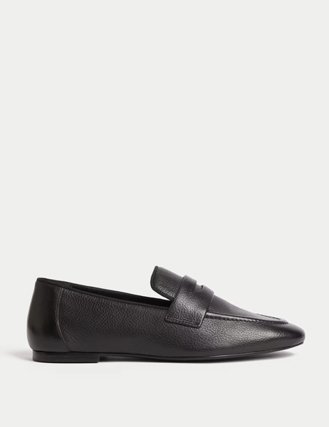 Leather Slip On Flat Loafers