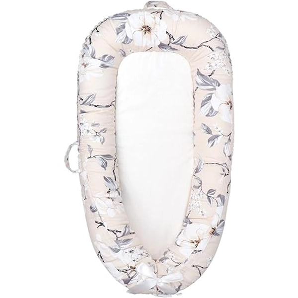 JOCUTE Baby Lounger,100% Soft Breathable, Portable Canvas Newborn Lounger Infant Floor Seat Cushion for Travel, Tummy Time, Newborn Must Have Essentials Baby Shower Registry Search(Flower) - Mamibaby-Flower