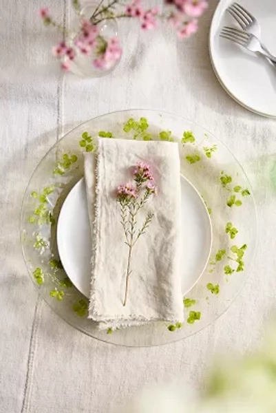 Pressed Green Floral Glass Charger Plate