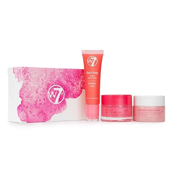 W7 Sweet Dreams Lip Care Trio - 3 Piece Gift Set - Overnight Lip Mask, Lip Balm & Lip Scrub - Strawberry - Set (Pack of 3) - Strawberry
