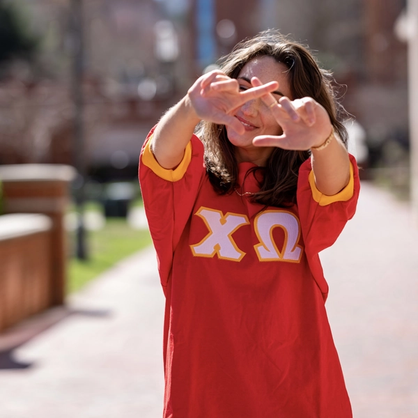 White Seersucker Greek Letter Crew Neck Jersey