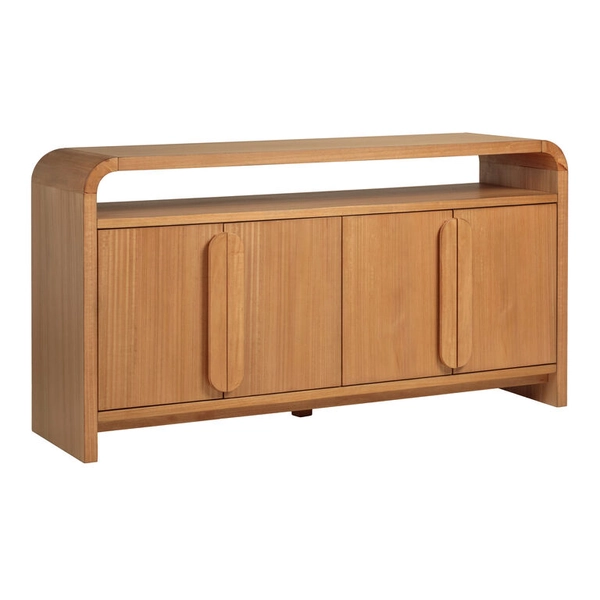 Dark Scandinavian Hollins Wood Curved Sideboard with Open Shelf