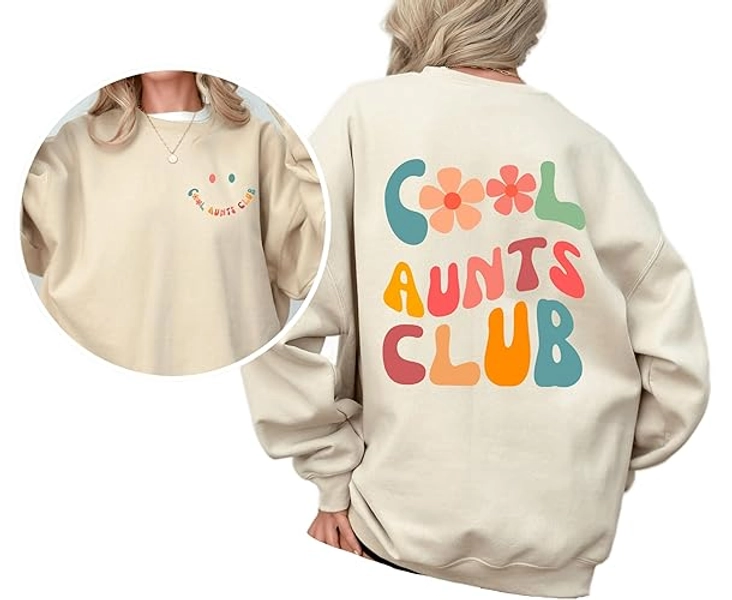 IHK Cool Aunts Club Sweatshirt - Aunt Valentines Day & Birthday Gift - Large - Sand