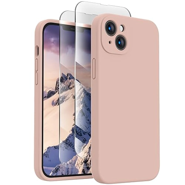 FireNova Designed for iPhone 14 Case, Silicone Upgraded [Camera Protection] Phone Case with [2 Screen Protectors], Soft Anti-Scratch Microfiber Lining Inside, 6.1 inch, Pinksand - Pinksand