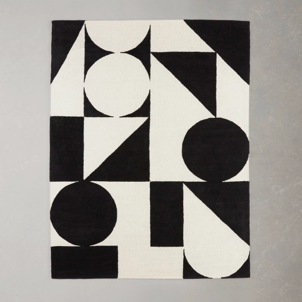 AllModern Dave Geometric Handmade Tufted Wool Ivory/Black Area Rug "& Reviews" | Wayfair