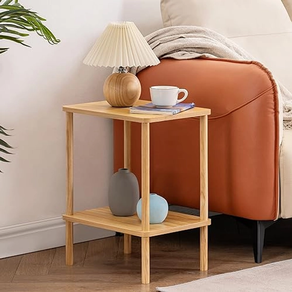 Apicizon 2 Tier End Table, Boho Side Table with Storage Shelf, Nightstand Bedside Table for Small Spaces, Bedroom, Living Room, Entryway, Farmhouse, Easy Assembly, Natural - 1 - 2 Tier-a-natural