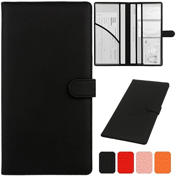 Srandme Car Registration and Insurance Holder, Leather Magnetic Shut Vehicle Glove Box Organizer for Document, Card, Driver License, Black - Black