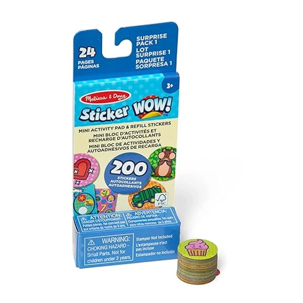 Melissa & Doug Sticker Wow!™ Mini Activity Pad and 200+ Refill Stickers for Sticker Stamper Arts and Crafts Fidget Toy Collectibles – Assorted Surprise Stickers - Surprise Pack