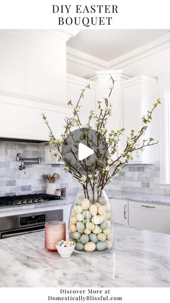 Giustina | DIYs • Recipes • Home Inspiration on Instagram: "Like + Comment “Link” to instantly get the links, tutorial, & details in your DM. 

I can’t believe Easter is so late this year (almost a month later than last year!)!

Which means we could be in for a very hot Easter.

Two years ago we had our first 80-degree day in February and the spring blooms on our trees were already showering white petals onto the ground.

That same year I harvested some beautiful white stems from one of these trees, but sadly they didn’t last long in our home (they stunk!).

So I found these gorgeous artificial Cream Blossom Branches to replace them.

And to make it a little extra Eastery I filled the jar with decorative speckled eggs.

This set came with 4 pastel-colored eggs, but I opted to use just 3 out of the 4 colors to keep it simple.

What are your favorite spring colors?"