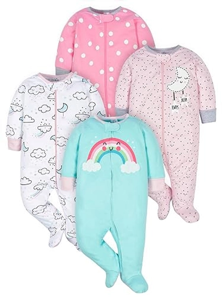 Gerber Baby Girls' 4 Pack Sleep 'N Play Footie - Preemie - Cloudy
