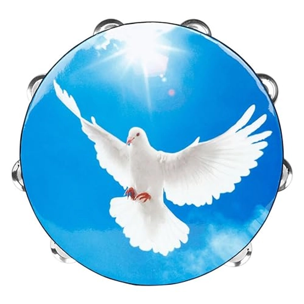 Vaguelly 10 Inch Tambourine Peace Dove Hand Percussion Jingles Hand Bell Musical Toys Musical Rhythm Instrument for Kids Baby Infant Newborn Hand Rattle New Year Party