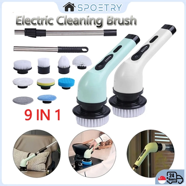 【SG-SPOETRY】9 in 1 Portable Electric Cleaning Brush Set Kit Replaceable Cleaning Heads Scrubber Electric Spin Scrubber | Shopee Singapore