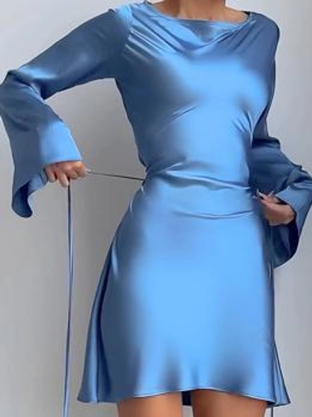 Temperament Waist-Cinching Straps In Satin Mini Dresses