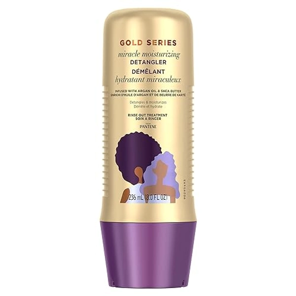 Pantene Gold Series Detangler Treatment for Curly and Coily Hair with Argan Oil and Shea Butter, 8 Fl Oz - Detangler Treatment