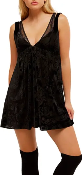 Free People Snow Angel Burnout Velvet Babydoll Minidress | Nordstrom
