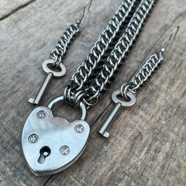 HP3 Heart Lock Chainmaille Necklace & Earrings | Default Title