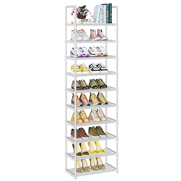 OYREL Shoe Rack, Sturdy Metal Shoe Rack Organizer,Narrow Shoe Rack,Shoe Racks for Closets,Shoes Rack,Shoe Stand,Shoe Shelf - 17.1"W x 11.8"D x 78.7"H in 10 tier - White