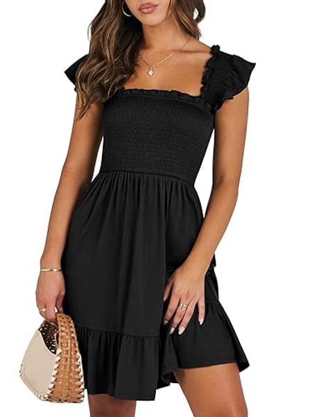 Any brand - Square Neck Ruffle Sleeve Backless Sundress