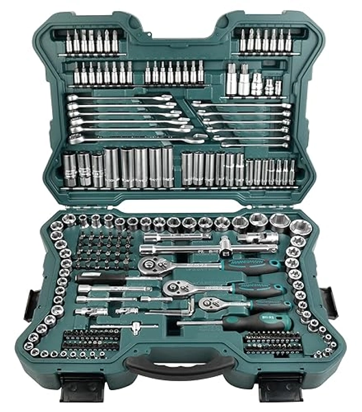 Brüder Mannesmann Steckschlüsselsatz, 1/4" Zoll, 3/8" Zoll und 1/2" Zoll, 215-teilig | M98430 - Single